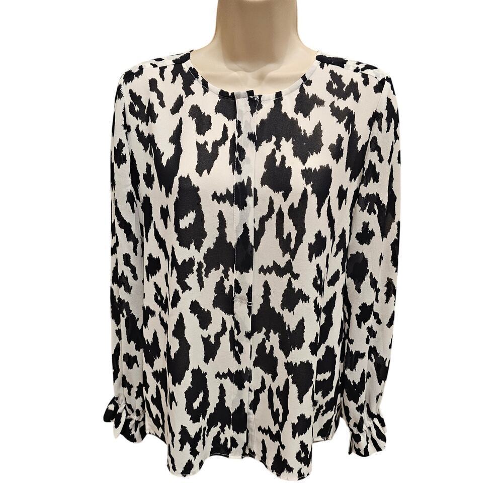 Gibson latimer sz S black white long sleeve semi Sheer button up cow print EUC